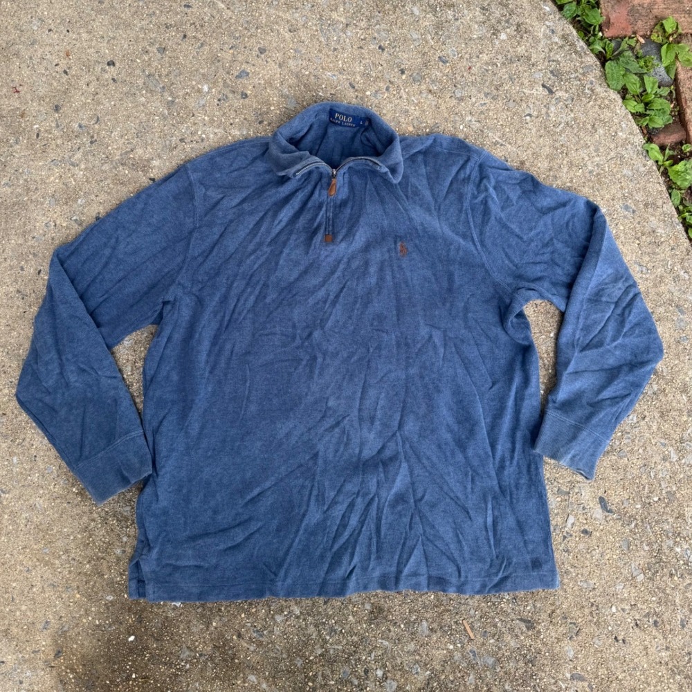 Polo Ralph Lauren Mens Blue‎ Quarter Zip Pullover Sweater Large Heathered Knit